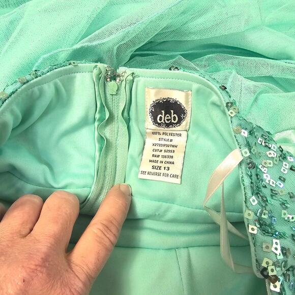 Deb Pastel Green High Low Strapless Dress Chiffon Ruffles Fairycore Mermaid 13 - Picture 13 of 16